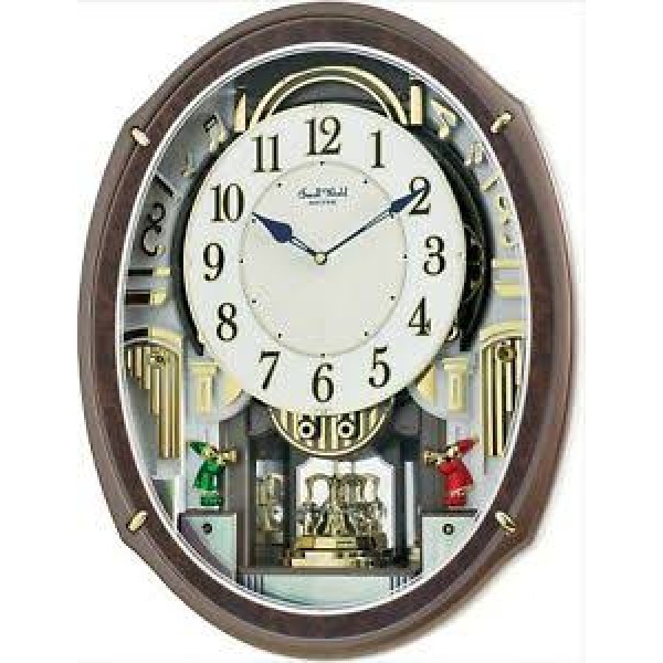 Rhythm (Japan) - 14 "Inch Magic Motion Clocks Wooden Wall Clock- 38.9x49.9x10.8Cm (Silent Movement, Silent Silky Brown Plastic Case)