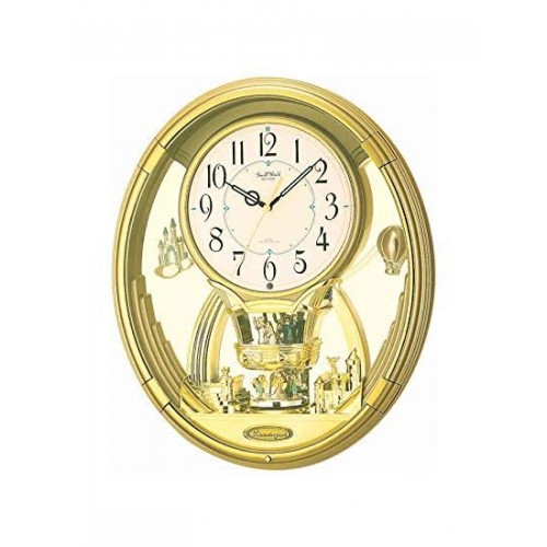 Rhythm (Japan) - 13 "Inch Magic Motion Clocks Wooden Wall Clock- 34.5x41x8.7Cm (Silent Movement, Silent Silky Gold Plastic Case)