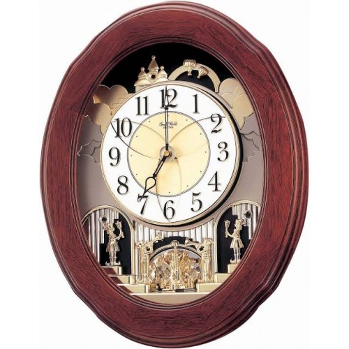 Rhythm (Japan) - 16 "Inch  Magic Motion Clocks Wooden Wall Clock- 41.5x52.4x11.6Cm (Silent Movement, Silent Silky Brown Wooden Case)