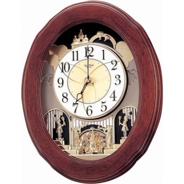 Rhythm (Japan) - 16 "Inch  Magic Motion Clocks Wooden Wall Clock- 41.5x52.4x11.6Cm (Silent Movement, Silent Silky Brown Wooden Case)