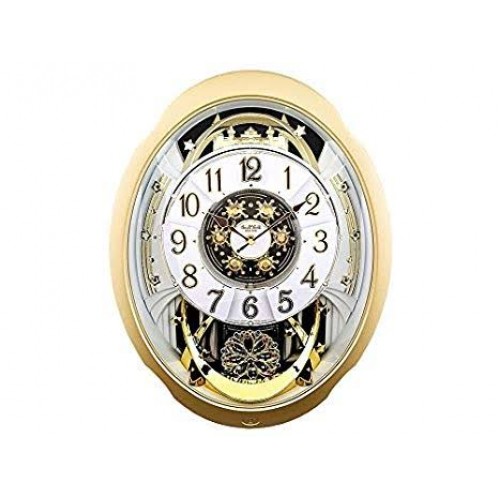 Rhythm (Japan) - 15 "Inch Magic Motion Clocks Wooden Wall Clock- 40.5x52.2x12.3Cm (Silent Movement, Silent Silky Gold Plastic Case)