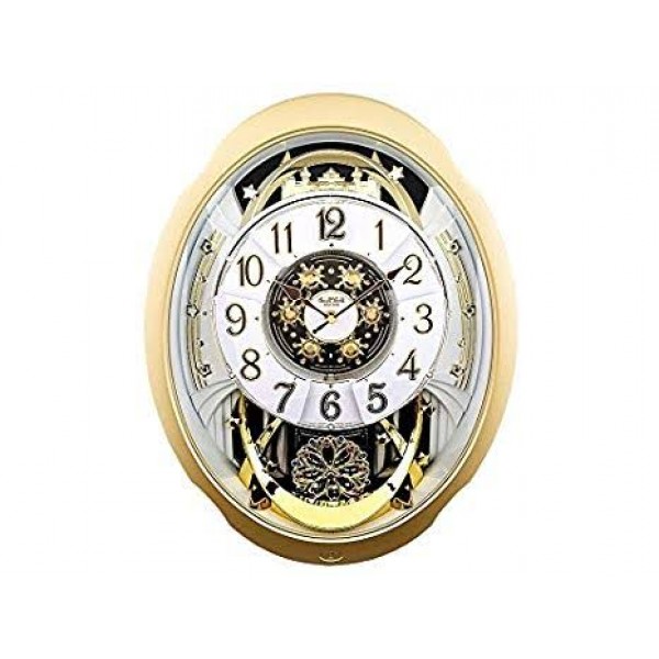 Rhythm (Japan) - 15 "Inch Magic Motion Clocks Wooden Wall Clock- 40.5x52.2x12.3Cm (Silent Movement, Silent Silky Gold Plastic Case)