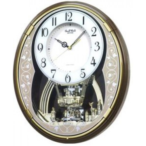 Rhythm (Japan) - 13 "Inch Magic Motion Clocks Wooden Wall Clock- 34.5x41x8.7Cm (Silent Movement, Silent Silky Brown Plastic Case)