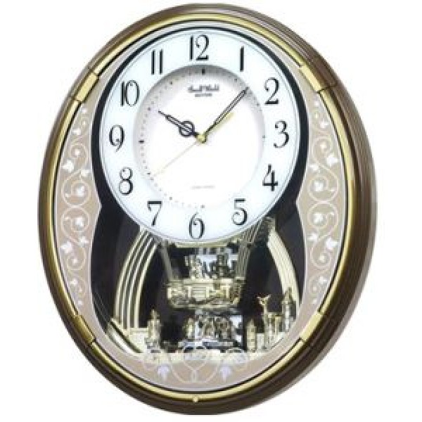 Rhythm (Japan) - 13 "Inch Magic Motion Clocks Wooden Wall Clock- 34.5x41x8.7Cm (Silent Movement, Silent Silky Brown Plastic Case)