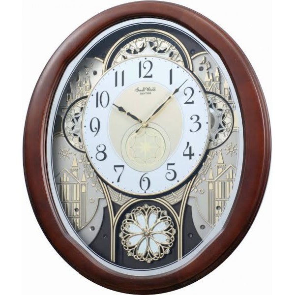 Rhythm (Japan) - 16 "Inch  Magic Motion Clocks Wooden Wall Clock- 42x48.5x9Cm (Silent Movement, Silent Silky Brown Wooden Case)