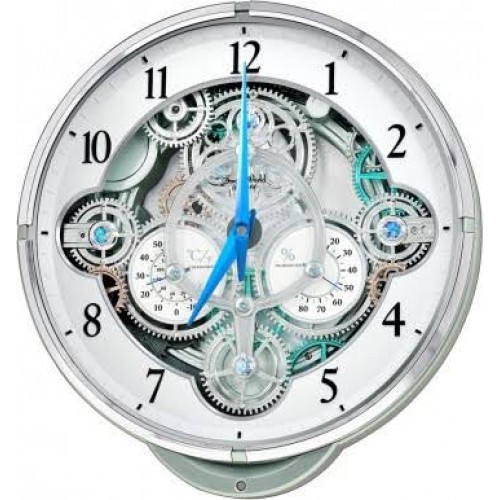 Rhythm (Japan) - 15 "Inch Magic Motion Clocks Wooden Wall Clock- 39x41x8.6Cm (Silent Movement, Silent Silky Green Plastic Case)