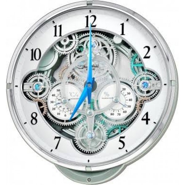 Rhythm (Japan) - 15 "Inch Magic Motion Clocks Wooden Wall Clock- 39x41x8.6Cm (Silent Movement, Silent Silky Green Plastic Case)