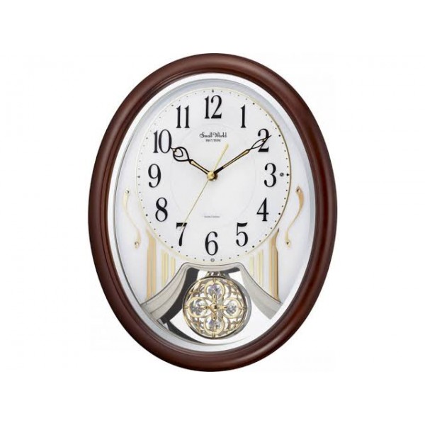 Rhythm (Japan) - 11 "Inch Magic Motion Clocks Wooden Wall Clock- 29.8x37.8x7.7Cm (Silent Movement, Silent Silky Brown Wooden Case)