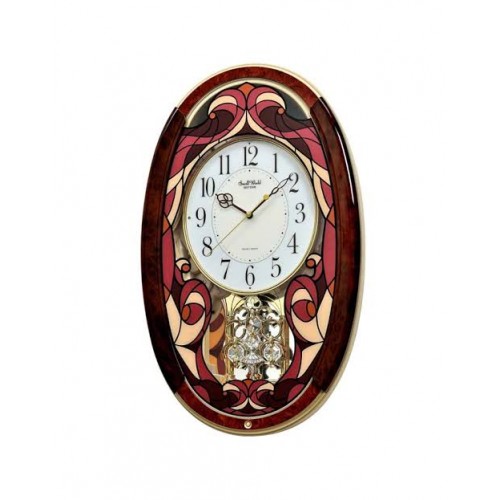 Rhythm (Japan) - 13 "Inch Magic Motion Clocks Wooden Wall Clock- 34.5x55x9.9Cm (Silent Movement, Silent Silky Red Plastic Case)
