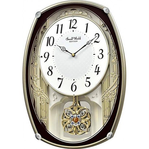 Rhythm (Japan) - 12 "Inch Magic Motion Clocks Wooden Wall Clock- 32x43x7Cm (Silent Movement, Silent Silky Brown Plastic Case)