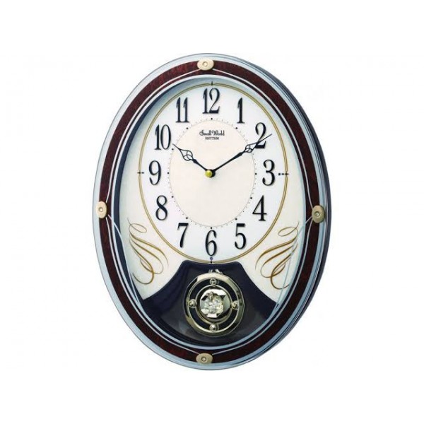 Rhythm (Japan) - 11 "Inch Magic Motion Clocks Wooden Wall Clock- 28.8x36.8x7.5Cm (Silent Movement, Silent Silky Brown Plastic Case)