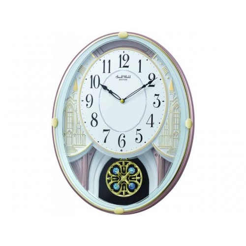 Rhythm (Japan) - 11 "Inch Magic Motion Clocks Wooden Wall Clock- 30.7x39.3x7.3Cm (Silent Movement, Silent Silky Pink Gold Plastic Case)