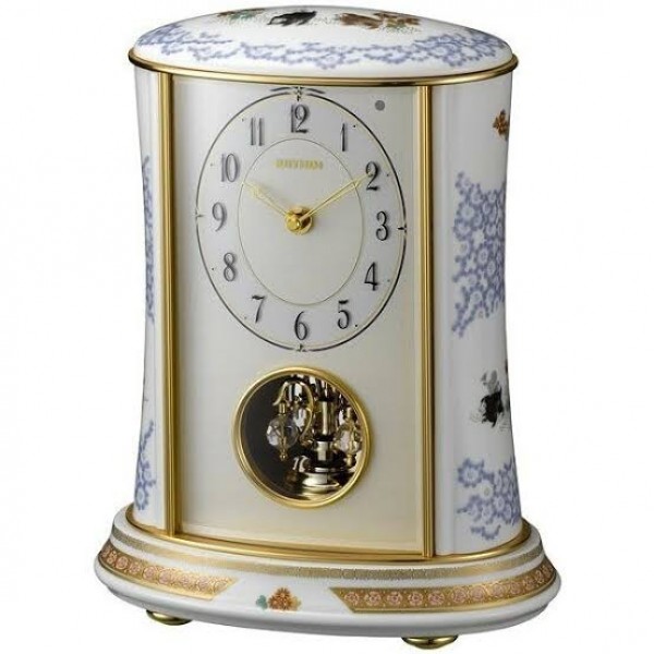 Rhythm (Japan) - 9 "Inch Height High Grade Aritayaki Porcelian Clock Table Clock - 23.1x29.5x15.2Cm (Silent Movement, Silent Silky Blue Wooden Case) Rhythm (Japan) - 9 "Inch Height High Grade Aritayaki Porcelian Clock Table Clock - 23.1x29.5x15.2Cm (Silent Movement, Silent Silky Blue Wooden Case)