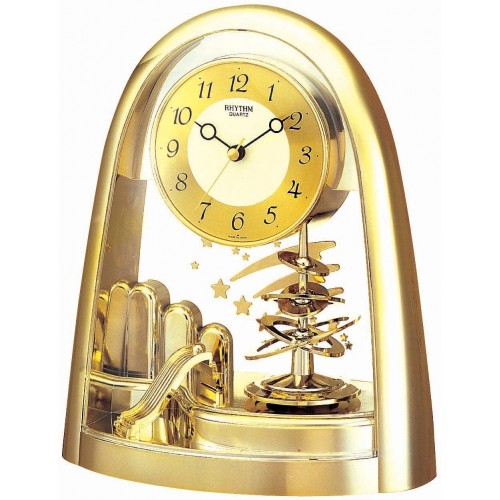 QUARTZ DESK CLOCK WITH ROTATING PENDULUM, HOUSING GOLD COLORED