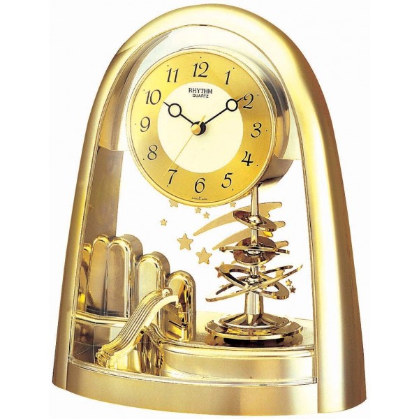 QUARTZ DESK CLOCK WITH ROTATING PENDULUM, HOUSING GOLD COLORED