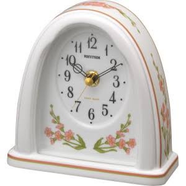 Rhythm (Japan) - 5 "Inch Height High Grade Aritayaki Porcelian Clock Table Clock - 14.7x14.8x6.2Cm (Silent Movement, Silent Silky Blue Wooden Case)