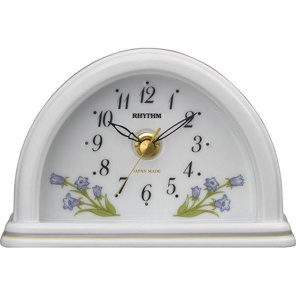 Rhythm (Japan) - 5 "Inch Height High Grade Aritayaki Porcelian Clock Table Clock - 15.1x10.4x6.6Cm (Silent Movement, Silent Silky Blue Wooden Case)