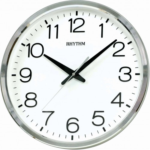 Rhythm(Japan) Basic Wall Clocks 3D NUMERIALS, Silent Silky Move, Vacuum Plating Frame Silver CASE Battery: AA x 1
