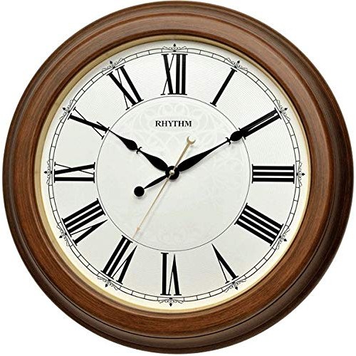 Rhythm (Japan) Brown Plastic Round Clock Roman Dial Plastic Case Analogue ⌀48.5x48.5x5.8cms