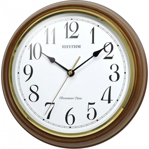 Rhythm (Japan) - 10 "Inch SIP(Sound In Place) Wall Clocks Wooden Wall Clock- 27.5x27.5x6.7Cm (Silent Movement, Silent Silky Brown Wooden Case)
