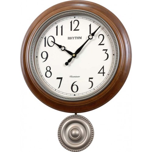 Rhythm(Japan) Pendulum Volume Control Switch Auto Night Shut Off Wooden Wall Clock 37.2X49.4X8cm