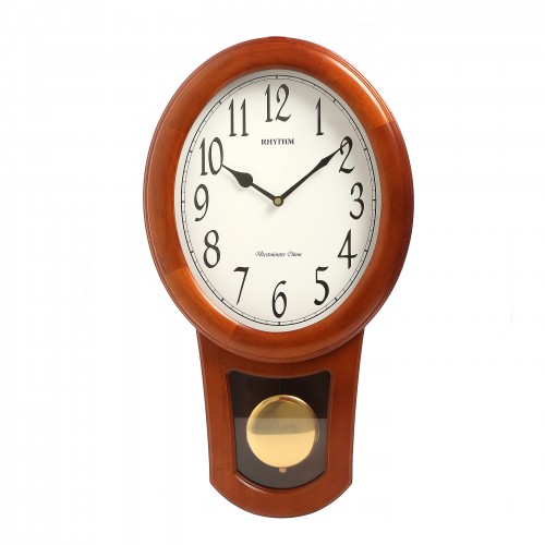 Rhythm (Japan) Brown Wood Oval Comfort Swing Pendulum Clock SIP (Sound in Place) Wall Clock Volume Control Autonight Shut -Off Sound in Place Brown Case/Wooden Case Analogue ⌀29.1x51.9x10cm