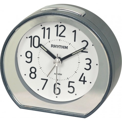 Rhythm (Japan) Grey Plastic Rounded Design Beep Alarm, Snooze, Light, Silent Silky Move, Quartz Movement, Pearl Printing Pial Grey Case/Plastic Case Analogue 8.8x8.1x3.8cms