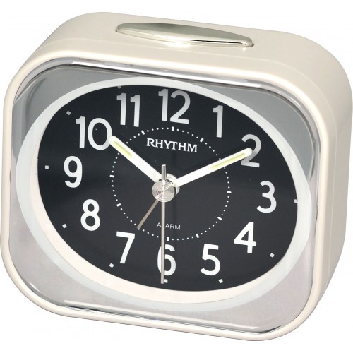 Rhythm (Japan) White Plastic Square Beep Alarm, Snooze, Light, Silent Silky Move, Quartz Movement, Pearl Printing Pial Grey Case/Plastic Case Analogue 84x75x39mm