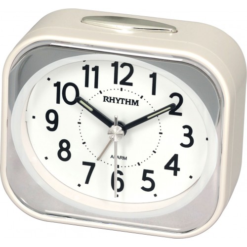 Rhythm (Japan) Grey Plastic Square Beep Alarm, Snooze, Light, Silent Silky Move, Quartz Movement, Pearl Printing Pial Grey Case/Plastic Case Analogue 84x75x39mm