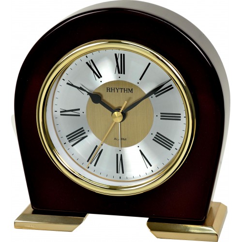 Rhythm (Japan) Brown Wood Rounded Design Quartz Alarm Clock with Silent Smooth Running of The Second Hand Brown Case/Wooden Case Analogue 11.5x12.2x4.8cms