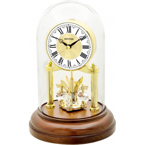 Rhythm(Japan) Gold Wood Dome Glass Clock