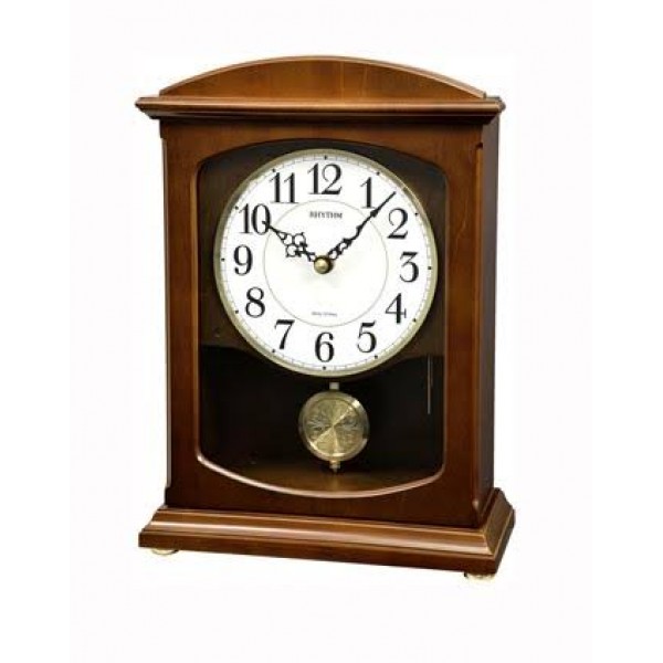 Rhythm (Japan) - 25 "Inch Height High Grade Mechanical Clocks Table Clock- 25x35.5x11.5Cm (Silent Movement, Silent Silky Brown Wooden Case)