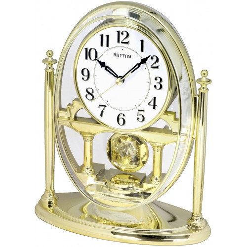 Rhythm (Japan) Gold Plastic Rectangle Swinging Pendulum, Comfortable Movement of The Pendulum Gold Case/Plastic Case Analogue 19.3 x 24.1 x 9 cmcms
