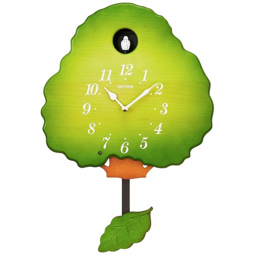 Rhythm (Japan) Green Wood Tree Swinging Pendulum, Green half luster finish Green Case/ Wooden Case Analogue cms