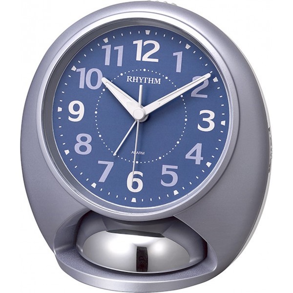 Rhythm (Japan) Metallic Blue Plastic rounded design Clock Alarm clock "tough butler loud",Bell sound, With alarm auto stop function Plastic Case Analogue 14.1x12.4x10.2cms