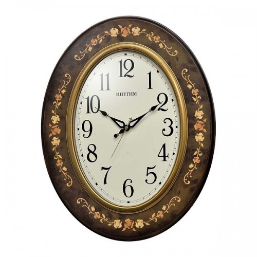 Rhythm Japan- Jumbo Wall Clock, Convex Glass Brown Case / Wooden Case Dimension- 47.5 x 60.5 x 4.5cms / 2.37 Kg