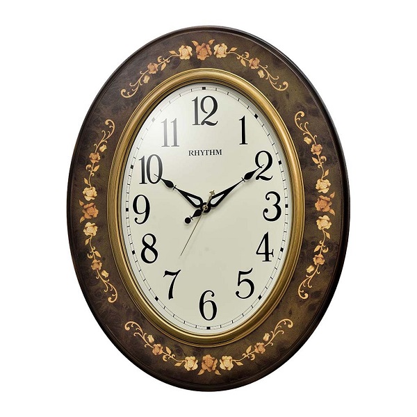 Rhythm Japan- Jumbo Wall Clock, Convex Glass Brown Case / Wooden Case Dimension- 47.5 x 60.5 x 4.5cms / 2.37 Kg