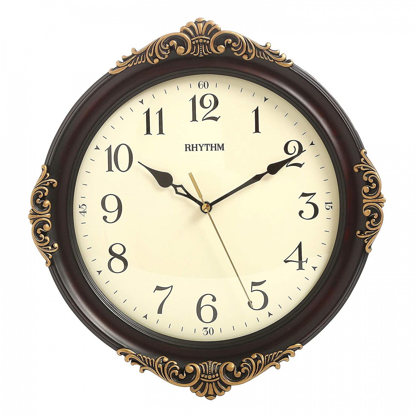 Rhythm (Japan) Brown Wood Round Clock Wooden Wall Clock Chime Convex