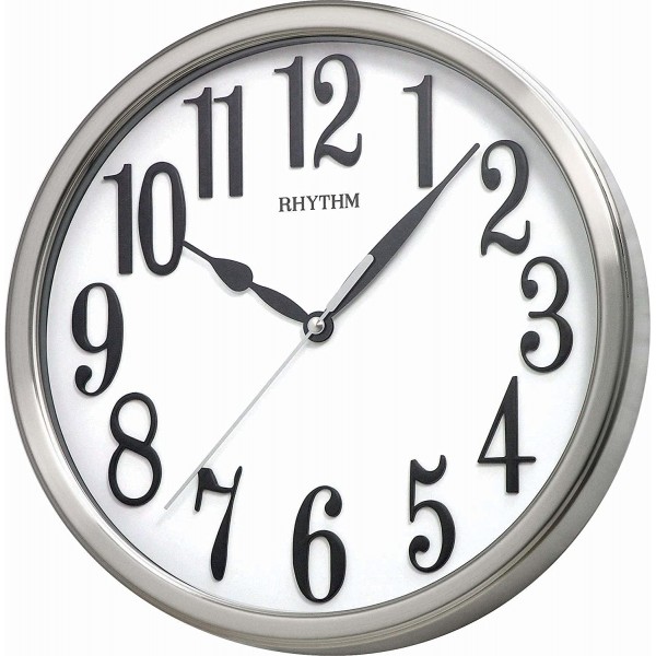 Rhythm(Japan) 3D Numerals Silent Silky Move Metal Case Wall Clock Ø34.8x5.4cm