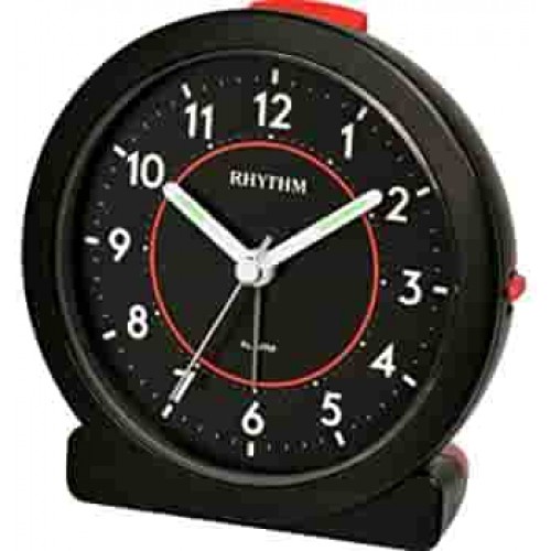 Rhythm (Japan) Plastic Case, 4 Steps Increasing Beep Alarm, Snooze, Light, Silent Silky Move, Black Case Dimension - ?10.0x10.5x3.4cms / 110g