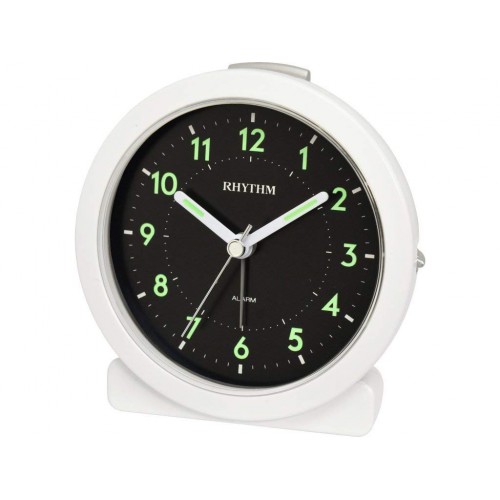 Rhythm (Japan) Plastic Case, 4 Steps Increasing, Beep Alarm, Snooze, Light, Silent Silky Move, White Case Dimension - ?9.5x10.5x5.0cms / 115g