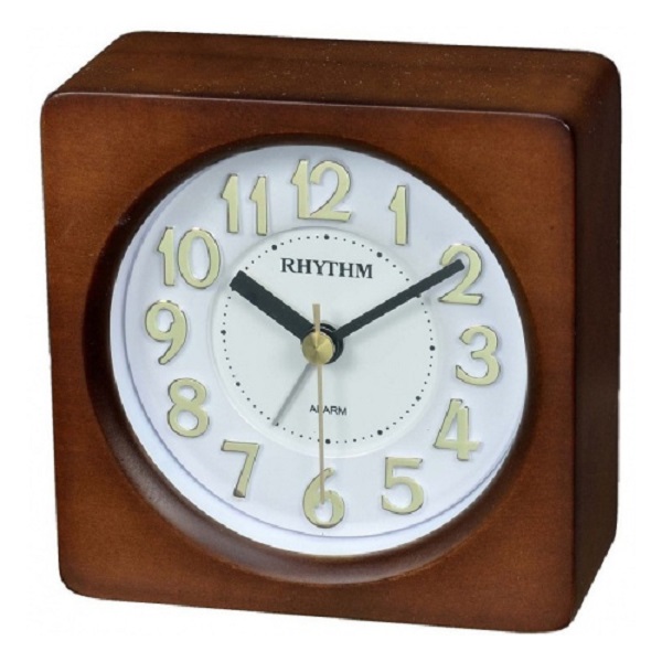 Rhythm(Japan) 3 Numerals, Beep Alarm, Brown Case/ Wooden Case Table Clock 9.7x9.7x4.8cm/175g