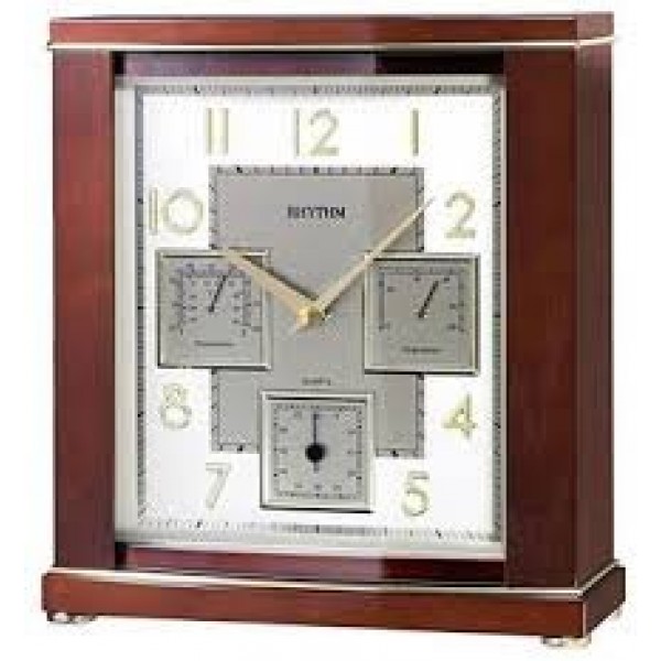 Rhythm(Japan) 3D Numerals Thermometer/Hygrometer/Sub Second Wooden Brown Table Clock 23.5x25.0x8.9cm