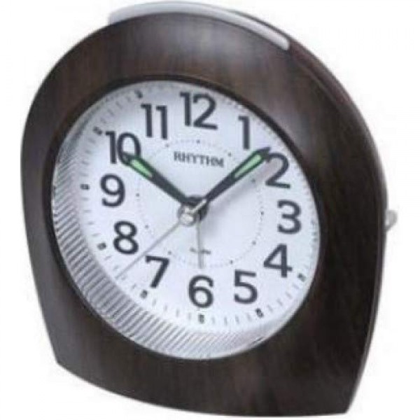 Rhythm (Japan) Brown Plastic Rounded Design Clock Numerals Dial, BEPP Alarm, Snooze, Light, Silky Move Plastic Case Analogue