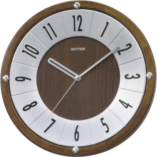 Rhythm Wooden Wall Clock 3D Dial Ring,Silent Silky Move Analog 