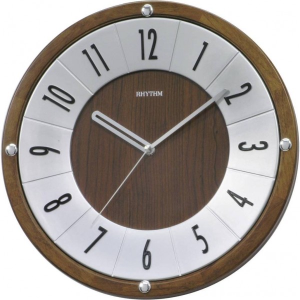 Rhythm Wooden Wall Clock 3D Dial Ring,Silent Silky Move Analog 