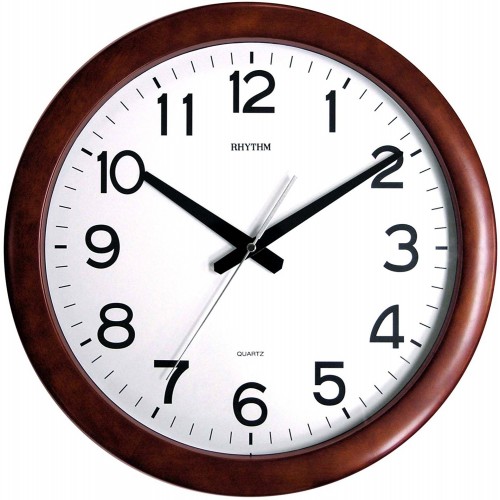 Rhythm Wooden Wall Clock Silent Silky Move Brown Case 