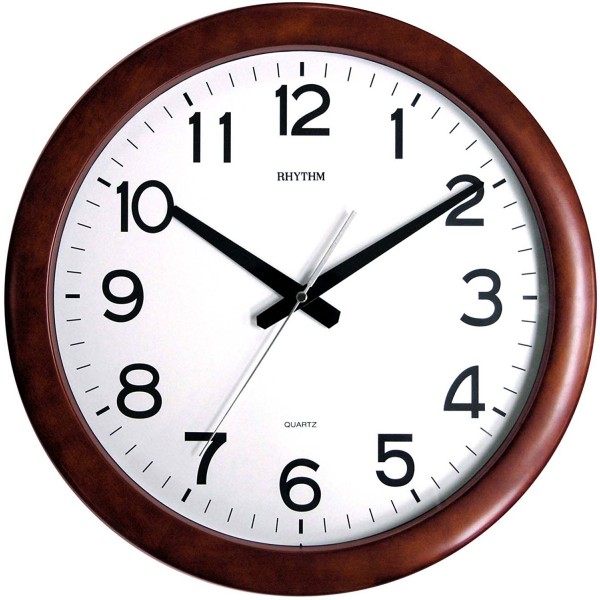 Rhythm Wooden Wall Clock Silent Silky Move Brown Case 