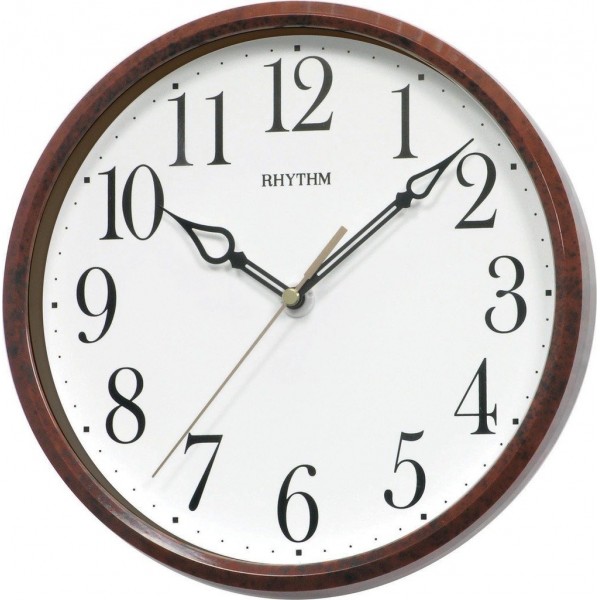 Rhythm Value Added Wall Clock Silent Silky Move Analog Brown Case 
