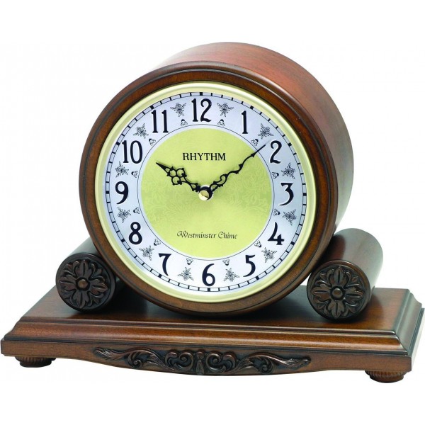 Rhythm SIP(Sound In Place) Wooden Table Clock Volume Control,Auto Night Shut Off Analog